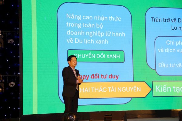 Ông Phùng Quang Thắng trao đổi về cách làm du lịch xanh bền vững. Ảnh: H.L